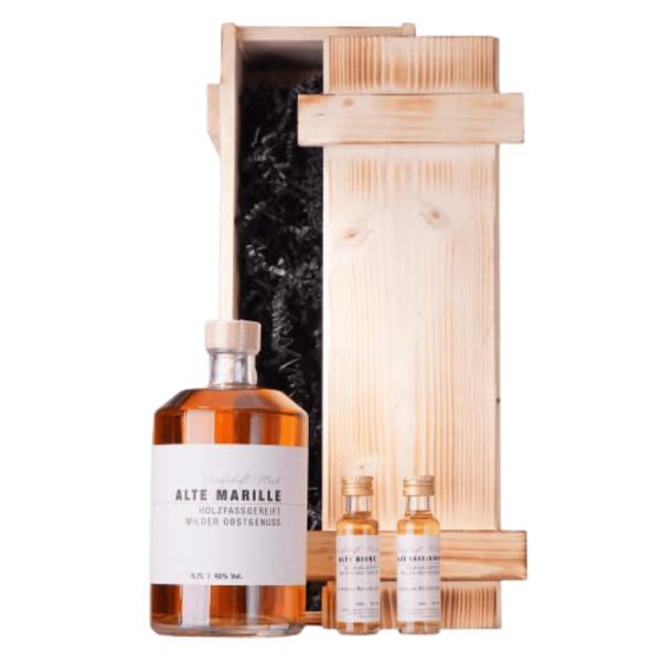 GM Marille mit Minis von Birne und Haselnuss in Holzbox