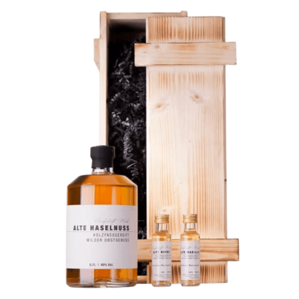 GM Haselnuss mit Minis von Birne und Marille in Holzbox