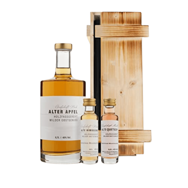 GM Apfel mit Minis von Himbeere und Quetsch in Holzbox